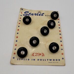 VINTAGE Starlet Black Plastic & Crystal Buttons